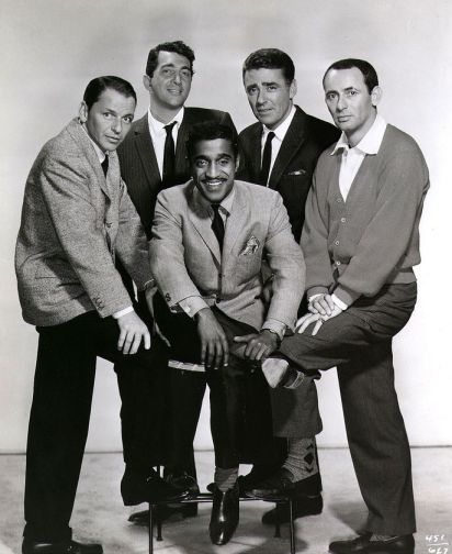 L-R Frank Sinatra, Dean Martin, Peter Lawford, Joey Bishop and Sammy Davis jr. (seated)
